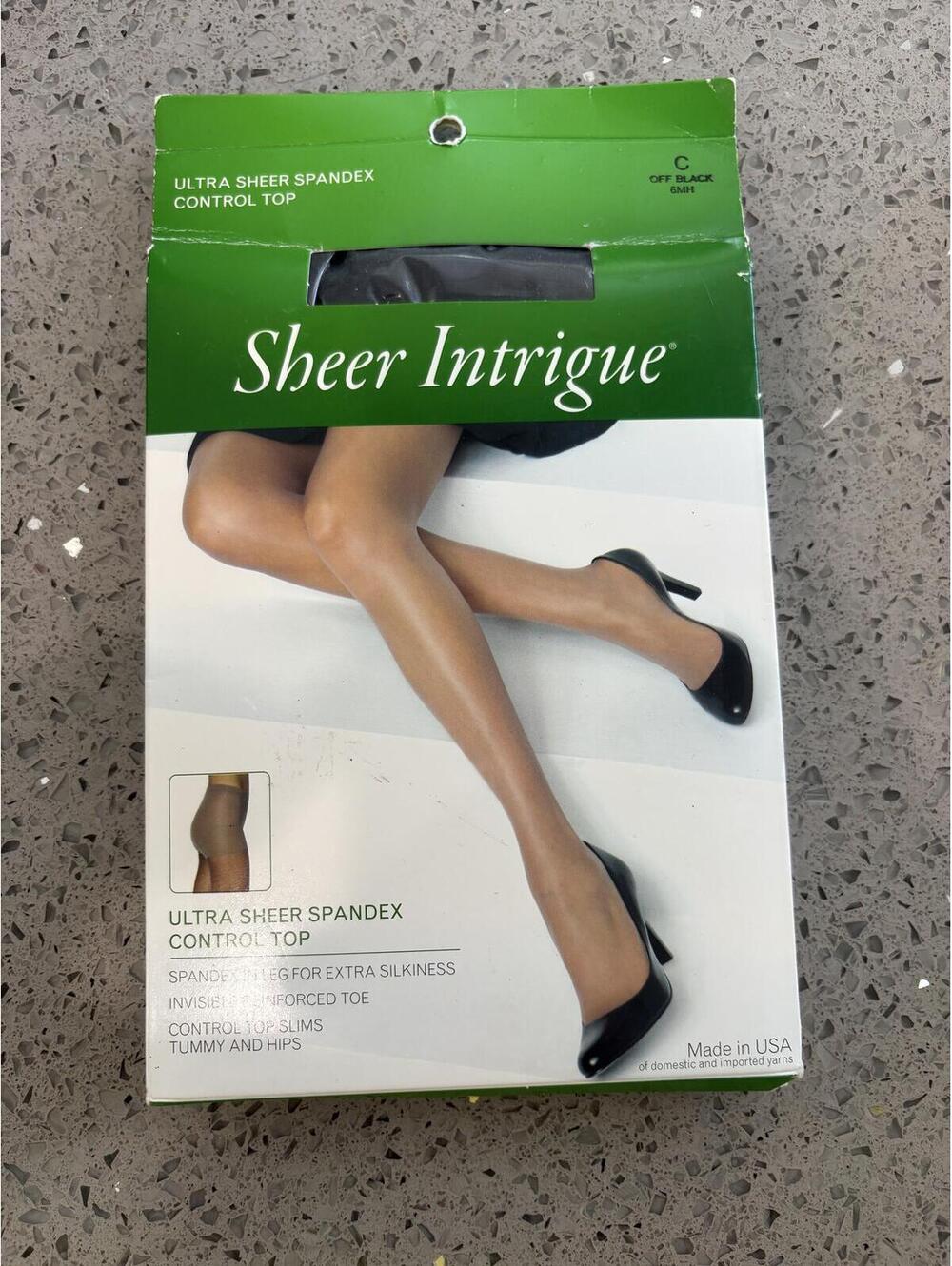 Sheer Intrigue Ultra Sheer Spandex Control Top Pantyhose Off Blk Size C 6MH (#3)